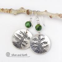 Sterling Silver Tree Earrings with Green Jade - Tree of Life Nature Jewelry