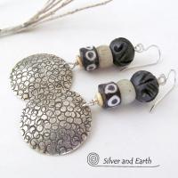 Sterling Silver Earrings with African Beads - Ethnic Boho Tribal Jewelry