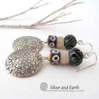 Sterling Silver Earrings with African Beads - Ethnic Boho Tribal Jewelry