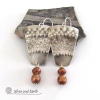 Sterling Silver Tribal Earrings with Copper Beads - Bold Unique Artisan Jewelry