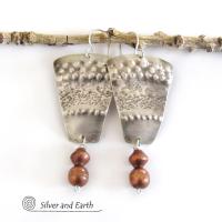 Sterling Silver Tribal Earrings with Copper Beads - Bold Unique Artisan Jewelry