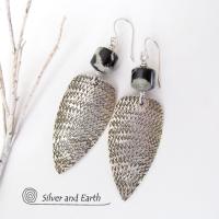 Sterling Silver Tribal Spear Earrings with Paintbrush Jasper Stones