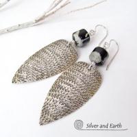 Sterling Silver Tribal Spear Earrings with Paintbrush Jasper Stones