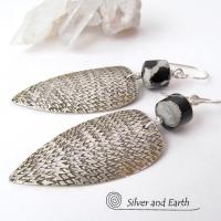 Sterling Silver Tribal Spear Earrings with Paintbrush Jasper Stones