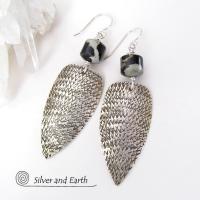 Sterling Silver Tribal Spear Earrings with Paintbrush Jasper Stones