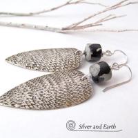 Sterling Silver Tribal Spear Earrings with Paintbrush Jasper Stones