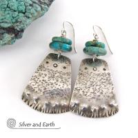 Turquoise & Sterling Silver Earrings - Bold Unique Southwest Style Jewelry