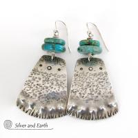 Turquoise & Sterling Silver Earrings - Bold Unique Southwest Style Jewelry