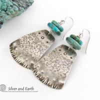 Turquoise & Sterling Silver Earrings - Bold Unique Southwest Style Jewelry