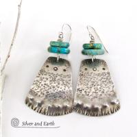 Turquoise & Sterling Silver Earrings - Bold Unique Southwest Style Jewelry
