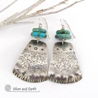 Turquoise & Sterling Silver Earrings - Bold Unique Southwest Style Jewelry