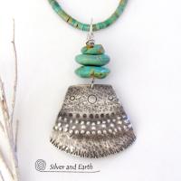 Bold Unique Sterling Silver & Turquoise Necklace - Tribal Southwestern Jewelry