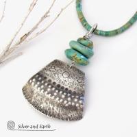 Bold Unique Sterling Silver & Turquoise Necklace - Tribal Southwestern Jewelry