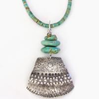 Bold Unique Sterling Silver & Turquoise Necklace - Tribal Southwestern Jewelry