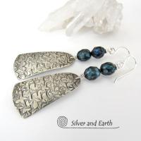 Sterling Silver Earrings with Faceted Teal Blue Pearls - Modern Silver Jewelry