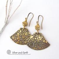 Textured Gold Brass Dangle Earrings - Artisan Handmade Metal Jewelry
