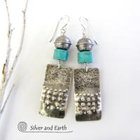 Sterling Silver Tribal Earrings with Turquoise - Modern Southwest Jewelry