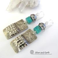 Sterling Silver Tribal Earrings with Turquoise - Modern Southwest Jewelry