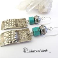 Sterling Silver Tribal Earrings with Turquoise - Modern Southwest Jewelry
