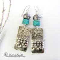 Sterling Silver Tribal Earrings with Turquoise - Modern Southwest Jewelry
