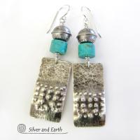 Sterling Silver Tribal Earrings with Turquoise - Modern Southwest Jewelry