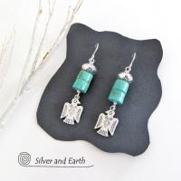 Silver Thunderbird Earrings with Natural Turquoise Stones - Southwestern Jewelry