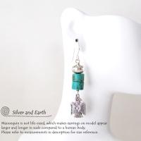 Silver Thunderbird Earrings with Natural Turquoise Stones - Southwestern Jewelry