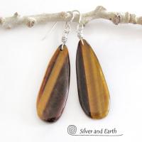Golden Brown Tiger's Eye Gemstone Earrings - Natural Stone Jewelry