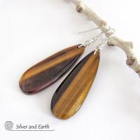 Golden Brown Tiger's Eye Gemstone Earrings - Natural Stone Jewelry