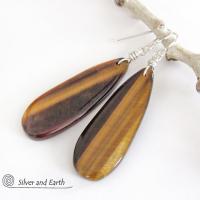 Golden Brown Tiger's Eye Gemstone Earrings - Natural Stone Jewelry