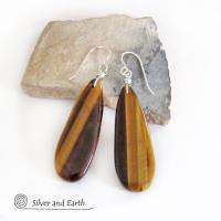 Golden Brown Tiger's Eye Gemstone Earrings - Natural Stone Jewelry