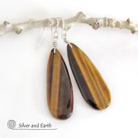 Golden Brown Tiger's Eye Gemstone Earrings - Natural Stone Jewelry