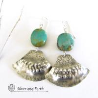 Unique Sterling Silver & Turquoise Earrings - Tribal Southwest Sterling Jewelry