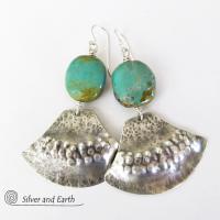 Unique Sterling Silver & Turquoise Earrings - Tribal Southwest Sterling Jewelry
