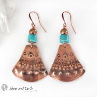 Copper & Turquoise Bohemian Earrings - Unique Boho Tribal Jewelry