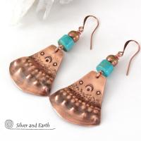 Copper & Turquoise Bohemian Earrings - Unique Boho Tribal Jewelry