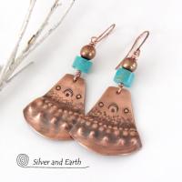 Copper & Turquoise Bohemian Earrings - Unique Boho Tribal Jewelry