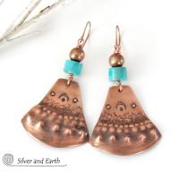 Copper & Turquoise Bohemian Earrings - Unique Boho Tribal Jewelry