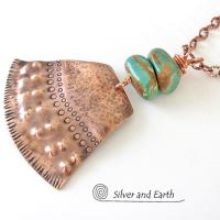 Natural Turquoise & Copper Necklace - Bold Exotic Boho Tribal Jewelry