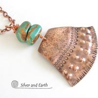 Natural Turquoise & Copper Necklace - Bold Exotic Boho Tribal Jewelry