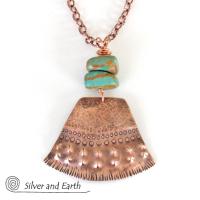 Natural Turquoise & Copper Necklace - Bold Exotic Boho Tribal Jewelry
