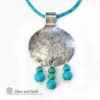 Sterling Silver Necklace with Turquoise Fringe Dangle - Modern Southwest Jewelry
