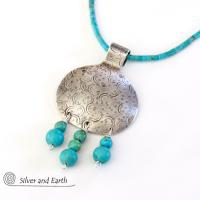Sterling Silver Necklace with Turquoise Fringe Dangle - Modern Southwest Jewelry