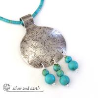 Sterling Silver Necklace with Turquoise Fringe Dangle - Modern Southwest Jewelry