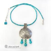 Sterling Silver Necklace with Turquoise Fringe Dangle - Modern Southwest Jewelry