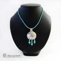Sterling Silver Necklace with Turquoise Fringe Dangle - Modern Southwest Jewelry