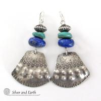 Sterling Silver Earrings with Turquoise & Lapis - Modern Southwest Jewelry