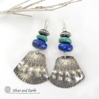 Sterling Silver Earrings with Turquoise & Lapis - Modern Southwest Jewelry