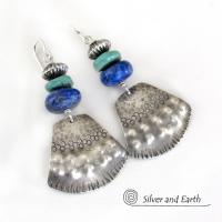 Sterling Silver Earrings with Turquoise & Lapis - Modern Southwest Jewelry