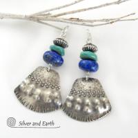 Sterling Silver Earrings with Turquoise & Lapis - Modern Southwest Jewelry